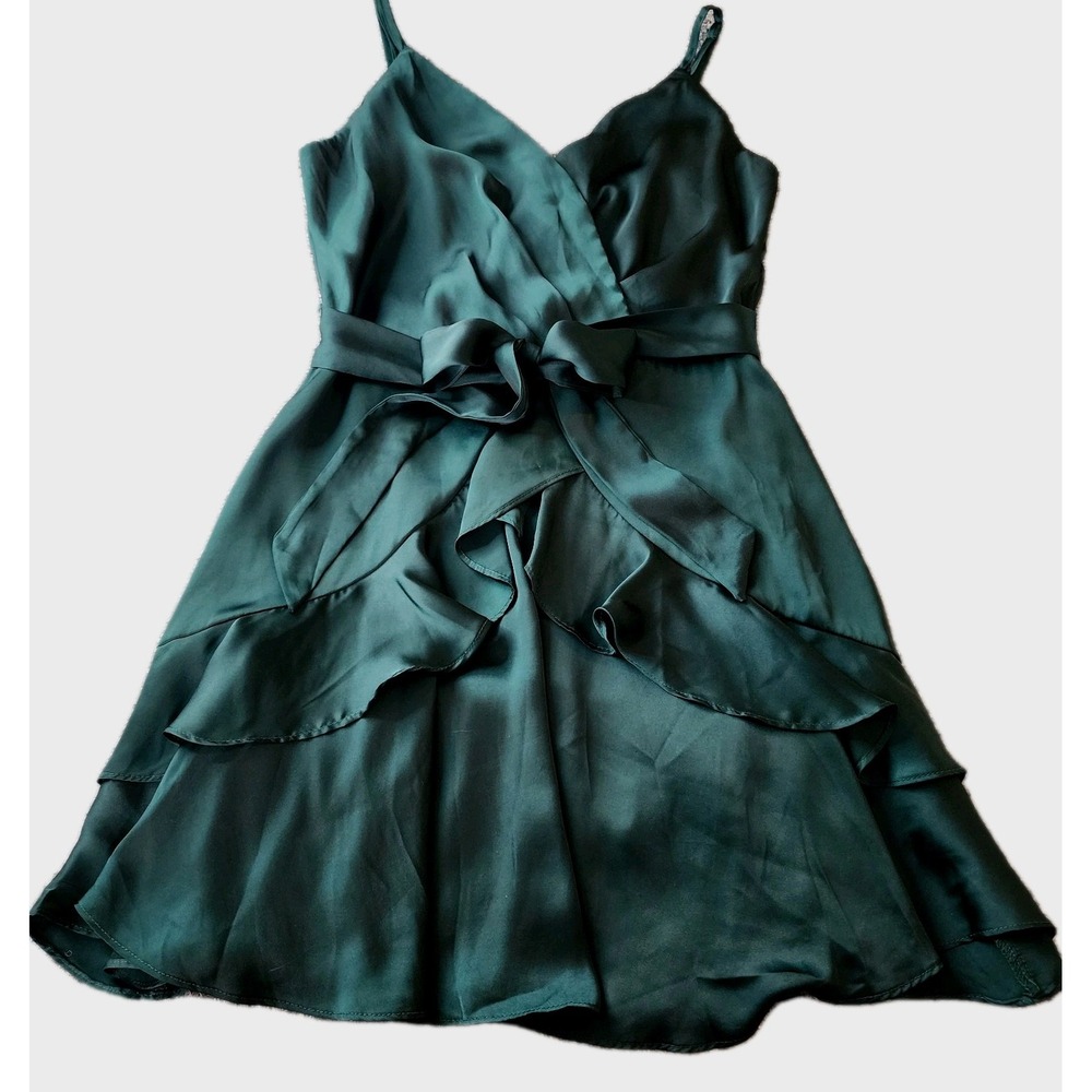 Trixxi Green Ruffled Mini Dress S Tiered Layered Fit Flare Forest Fairy Cocktail